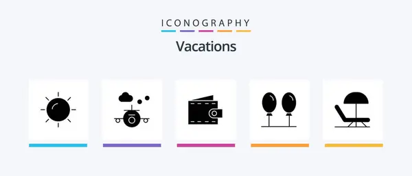 Vacations Glyph Icon Pack Including Fly Beach Travel Purse Creative — 图库矢量图片