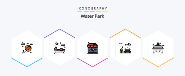 Water Park Filledline Icon Pack Including Garden Shower Water — Image vectorielle