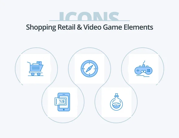 Shoping Retail Video Game Elements Blue Icon Pack Icon Design — Vetor de Stock