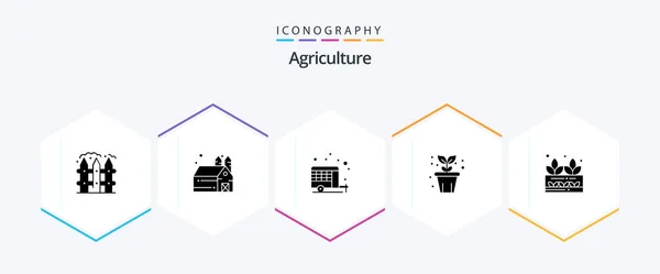 Agriculture Glyph Icon Pack Including Nature Agriculture Camp Plant Pot — Διανυσματικό Αρχείο