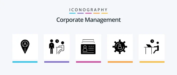 Corporate Management Glyph Icon Pack Including Person Development People Identification — Stockvector