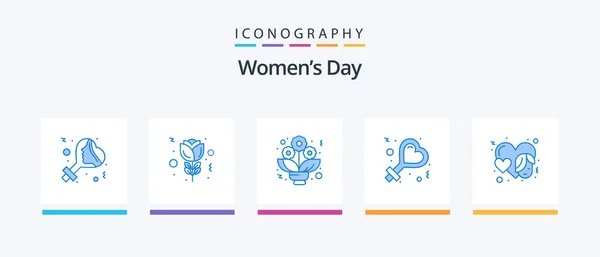 Womens Day Blue Icon Pack Including Event Flower Women Woman — Stockvektor