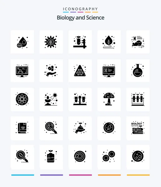 Creative Biology Glyph Solid Black Icon Pack Research Laboratory Herbal — Stockový vektor