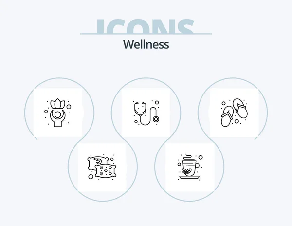 Wellness Line Icon Pack Icon Design Flower Candle Juice Aromatic — Stock vektor