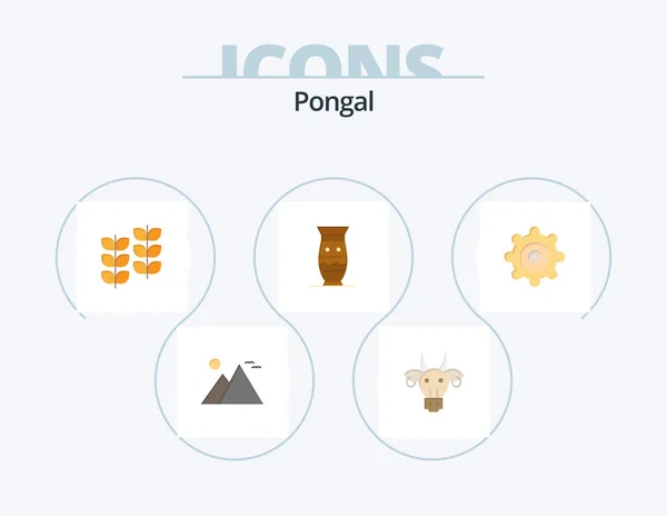 Ponal Flat Icon Pack 5アイコンデザイン インドだ 文化だ インド人だ セラミックだ — ストックベクタ