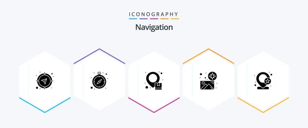 Navigation Glyph Icon Pack Including Gps Direction Gps Art Map — Stok Vektör
