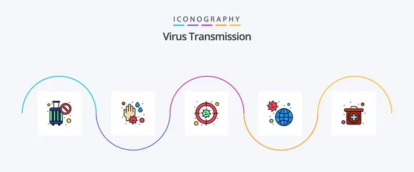 Virus Transmission Line Filled Flat Icon Pack Including Kit Pandemic — Stock Vector