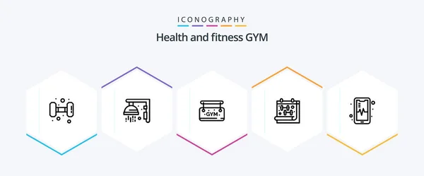 Gym Line Icon Pack Including Beat Phone Gym Dumbell Fitness — Vetor de Stock