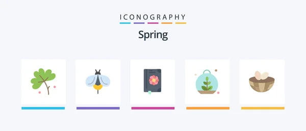 Spring Flat Icon Pack Including Easter Spring Book Plant Growing — Wektor stockowy