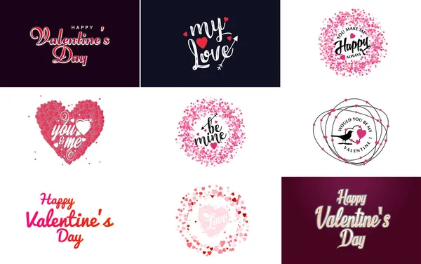 Happy Valentine Day Banner Template Romantic Theme Pink Red Color — Vetor de Stock