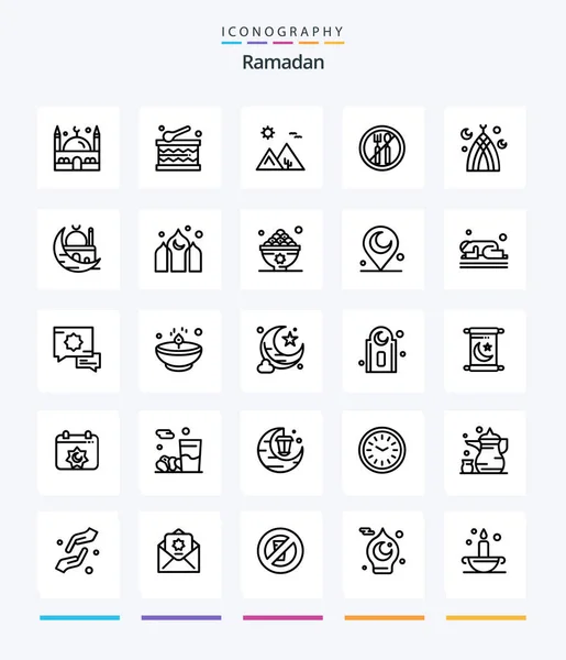 Creative Ramadan Outline Icon Pack Ramadan Holiday Pyramid Desert — Stockový vektor