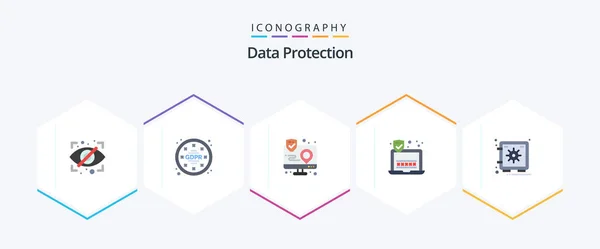 Data Protection Flat Icon Pack Including Safe Laptop Action Security — Stock Vector