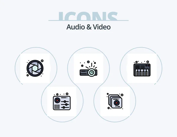 Audio Video Line Filled Icon Pack Icon Design Random Mix — Stock Vector
