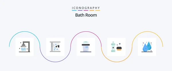 Bath Room Flat Icon Pack Including Liquid Bath Humidity Shower — Stockvector