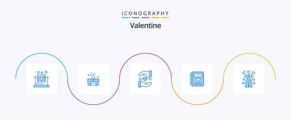 Valentine Blue Icon Pack Including Wedding Love Lighter Notebook Heart — Stockvector