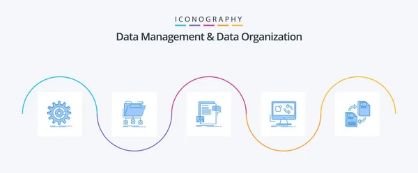 Data Management Data Organization Blue Icon Pack Including Application Update — Stok Vektör