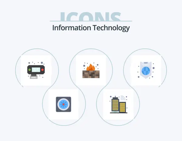 Information Technology Flat Icon Pack Icon Design Protection Interfaces Internet — Stok Vektör