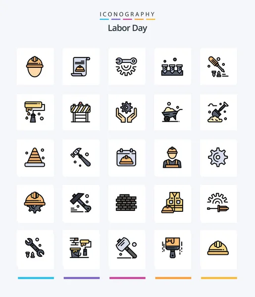 Creative Labor Day Line Filled Icon Pack Screw Driver Equipment — Vettoriale Stock