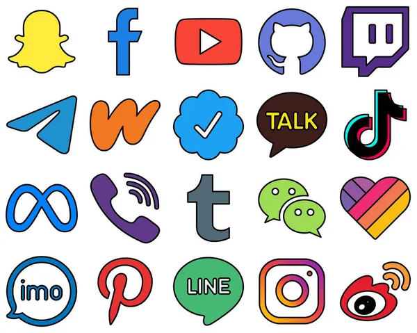 Professional Line Filled Social Media Icons Video Tiktok Telegram Kakao — Stok Vektör