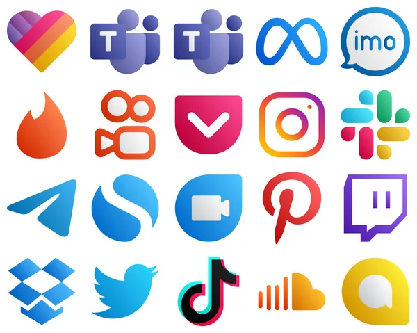 High Resolution Gradient Social Media Icons Messenger Slack Instagram Icons — Vector de stock