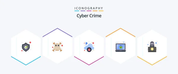 Cyber Crime Flat Icon Pack Including Spy Virus Hacker Lock — Stok Vektör