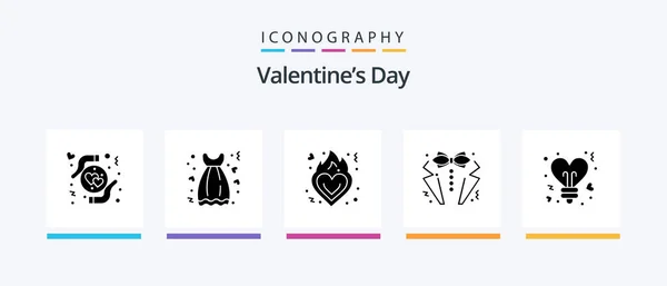 Valentines Day Glyph Icon Pack Including Tie Love Love Heart — Διανυσματικό Αρχείο