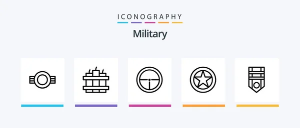 Military Line Icon Pack Including Target Military Rank Badge Rank — Stockvector