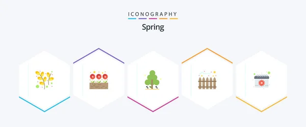 Spring Flat Icon Pack Including Spring Calendar Nature Palisade Fence — Διανυσματικό Αρχείο