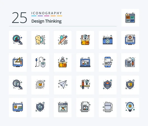 Design Thinking Line Filled Icon Pack Including Camera Idea Creative — Stockvector