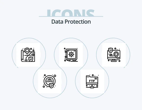 Data Protection Line Icon Pack Icon Design Protection File Privacy — Vector de stock