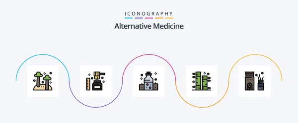 Alternative Medicine Line Filled Flat Icon Pack Including Burner Plant — 图库矢量图片