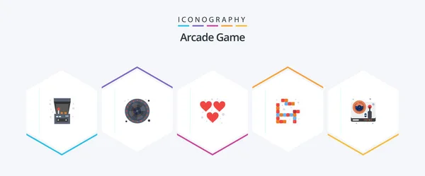 Arcade Flat Icon Pack Including Game Steering Heart Play Tetris — Vector de stock