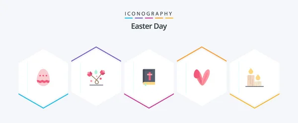 Easter Flat Icon Pack Including Fire Rabbit Bible Face Animal — Stock vektor