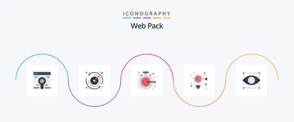 Web Pack Flat Icon Pack Including Designing Creativity Target Web — Stok Vektör