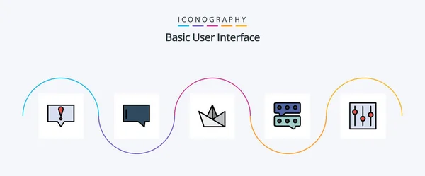 Basic Line Filled Flat Icon Pack Including Setting Paper Interface — Stok Vektör