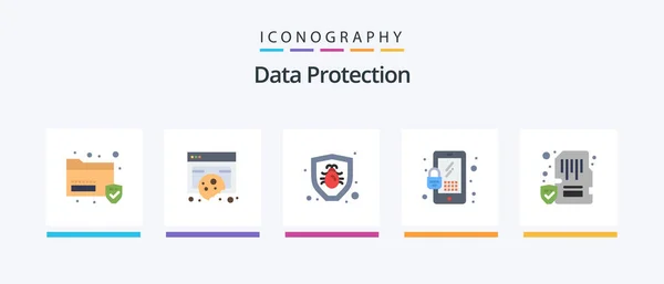 Data Protection Flat Icon Pack Including Lock Card Privacy Security — Stock Vector
