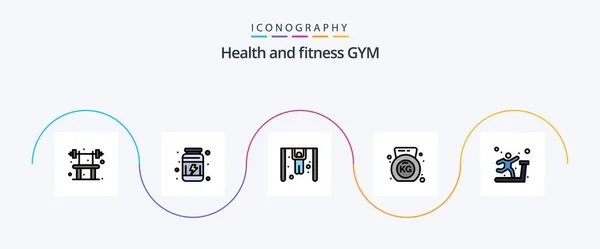 Gym Line Filled Flat Icon Pack Including Treadmill Gym Competition — 图库矢量图片