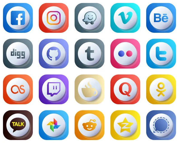 20 Cute Modern 3D Gradient Social Media Icons such as lastfm. twitter. video. yahoo and tumblr icons. Fully Editable and Modern