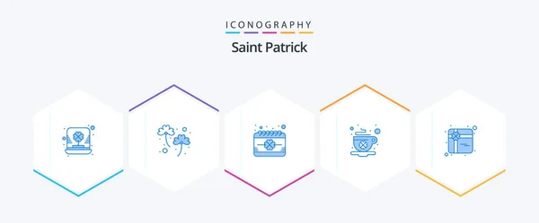 Saint Patrick Blue Icon Pack Including Day Cup Patrick Coffee — 图库矢量图片