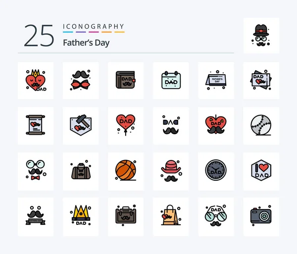 Fathers Day Line Filled Icon Pack Including Fathers Day Date — Archivo Imágenes Vectoriales