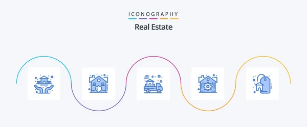 Real Estate Blue Icon Pack Including Sale Discount Delivery Settings — Stockvektor