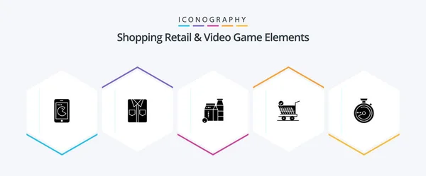 Shoping Retail Video Game Elements Glyph Icon Pack Including Compass — Stok Vektör