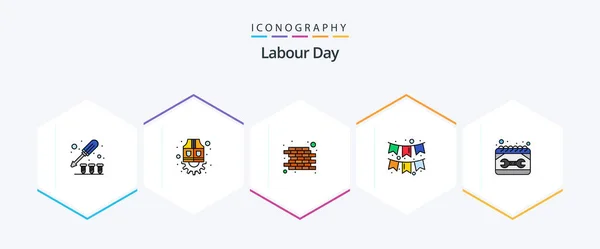 Labour Day Filledline Icon Pack Including Maintenance Calendar Brick Garlands — Stockvector