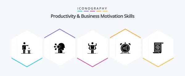 Productivity Business Motivation Skills Glyph Icon Pack Including Sound Mute — Archivo Imágenes Vectoriales