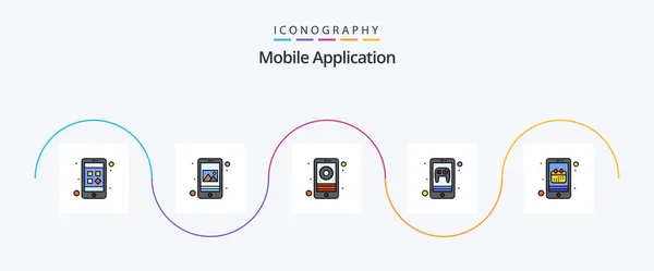 Mobile Application Line Filled Flat Icon Pack Including App Mobile — Stok Vektör