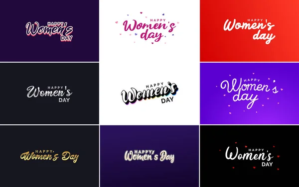 Happy Women Day Greeting Card Template Hand Lettering Text Design — Archivo Imágenes Vectoriales