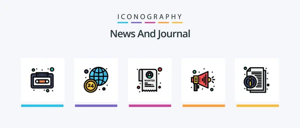 News Line Filled Icon Pack Including International News Book Live — Vettoriale Stock