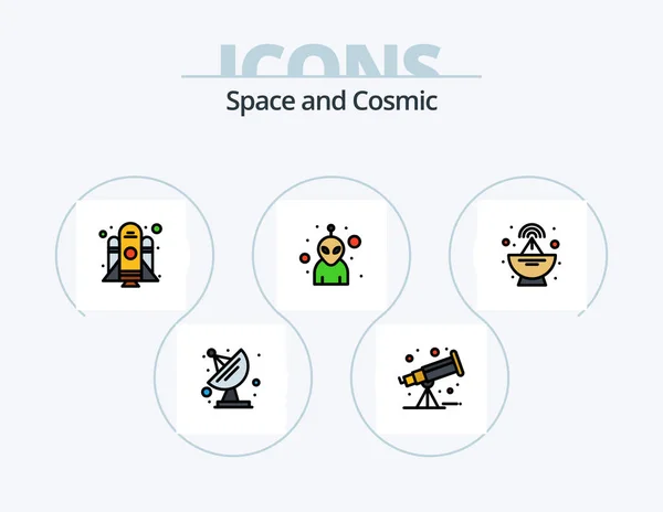 Space Line Filed Icon Pack 5アイコンデザイン 惑星だ 宇宙だ 天文学 — ストックベクタ