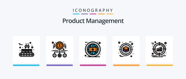 Product Management Line Filled Icon Pack Including External Processing Brain — Stock Vector