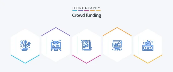 Crowdfunding Blue Icon Pack Including Income Risky Finance Sales Chart — Stok Vektör